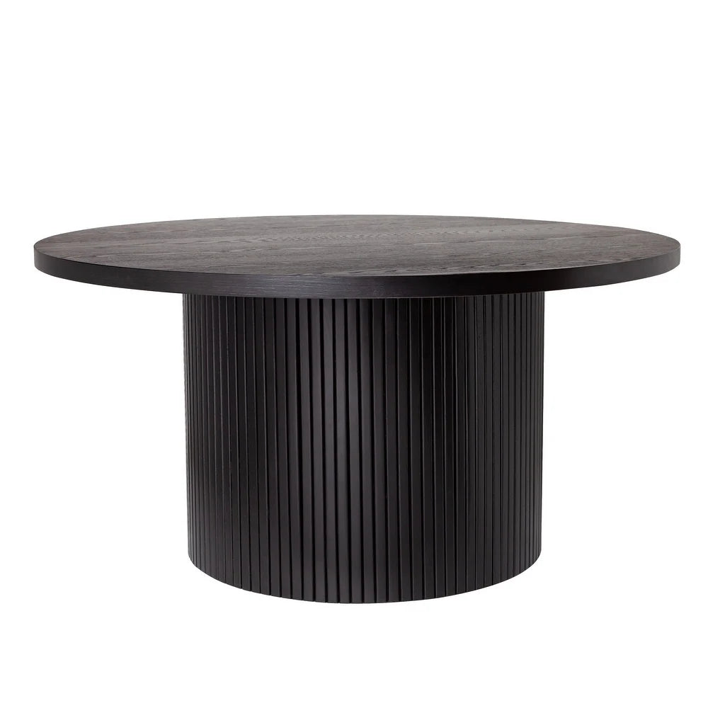 Luxo Nation Elegance: Round Coffee Table with Solid Wood Circle Pedestal, Finished in Black